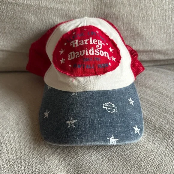 Harley-Davidson Red White Blue Denim Star Cap - Picture 3 of 5